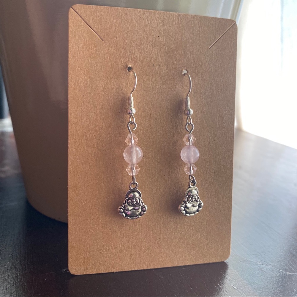 🆕💍Rose Quartz SemiPrecious Stone Buddha Earrings